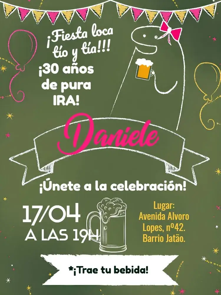 Invitación Pizarra Flork 20 – tema Cumpleaños pizarra, moderno, colorido, divertido, desenfadado, juvenil