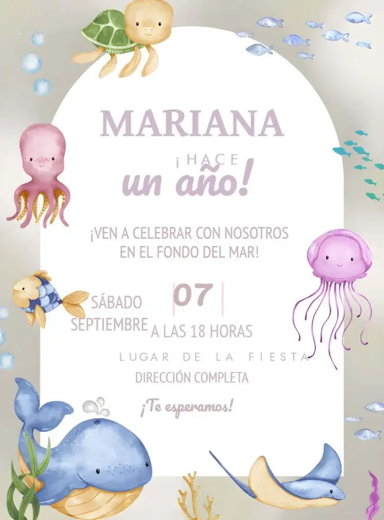 Invitación Fondo Del Mar Acuarela Ballena