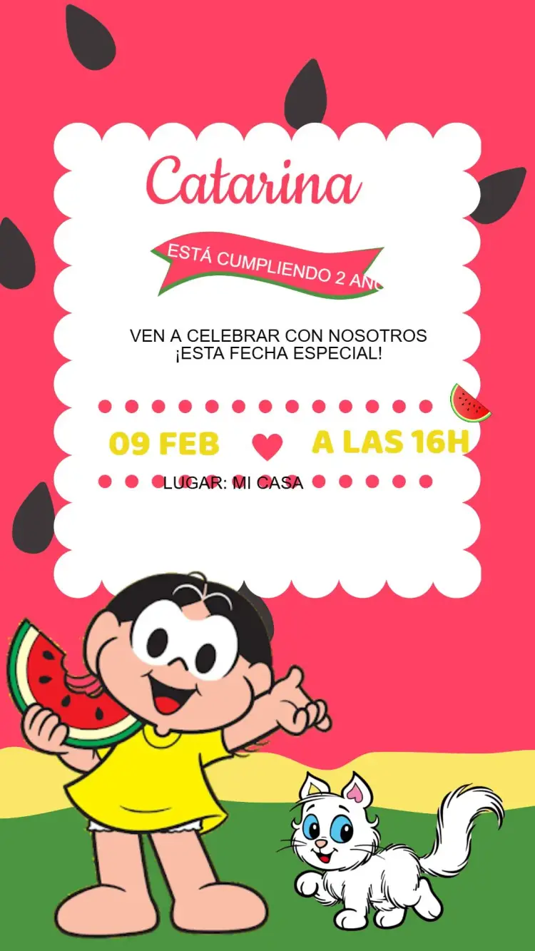 Invitación Invitación Cumpleaños Magali Turma da Mônica editable y personalizable