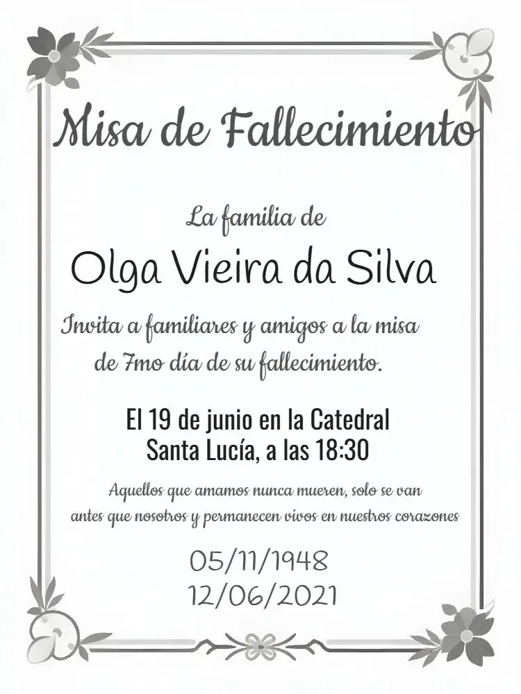 Invitación Para Misa De Fallecimiento Día editable y personalizable