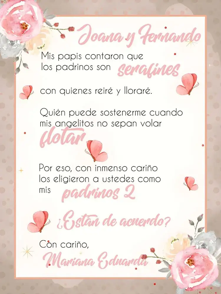 Invitación Invitación Bautizo Floral Rosa para Padrinos – tema Bautismo floral, rosa, delicado, moderno, infantil