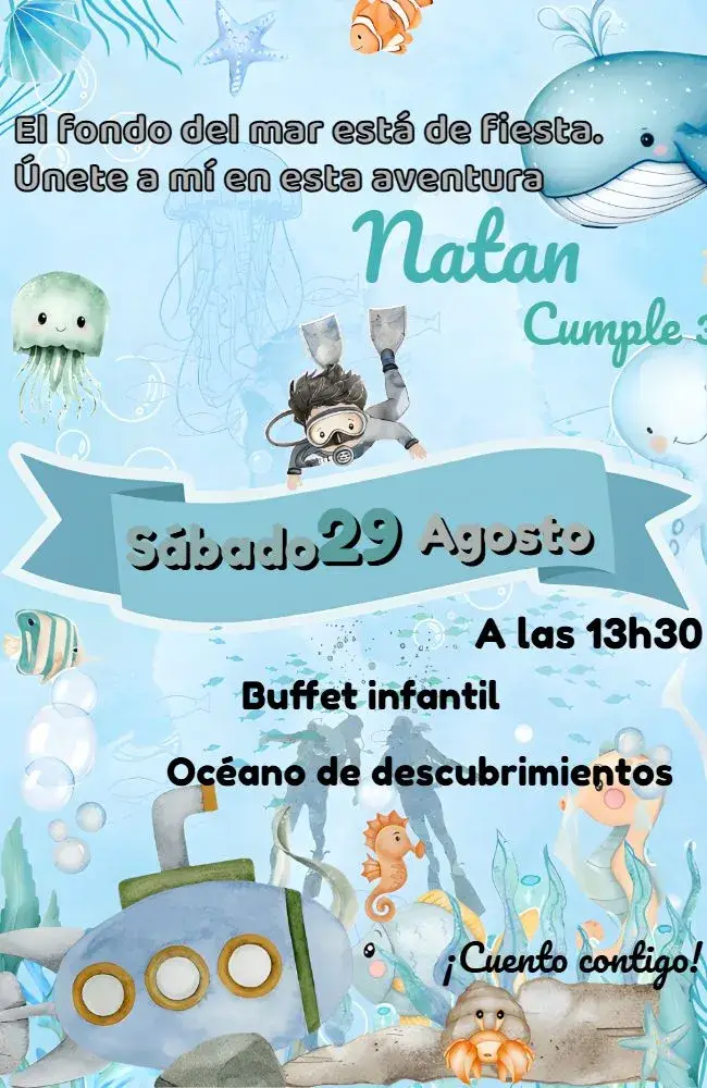 Invitación Fondo Del Mar Azul