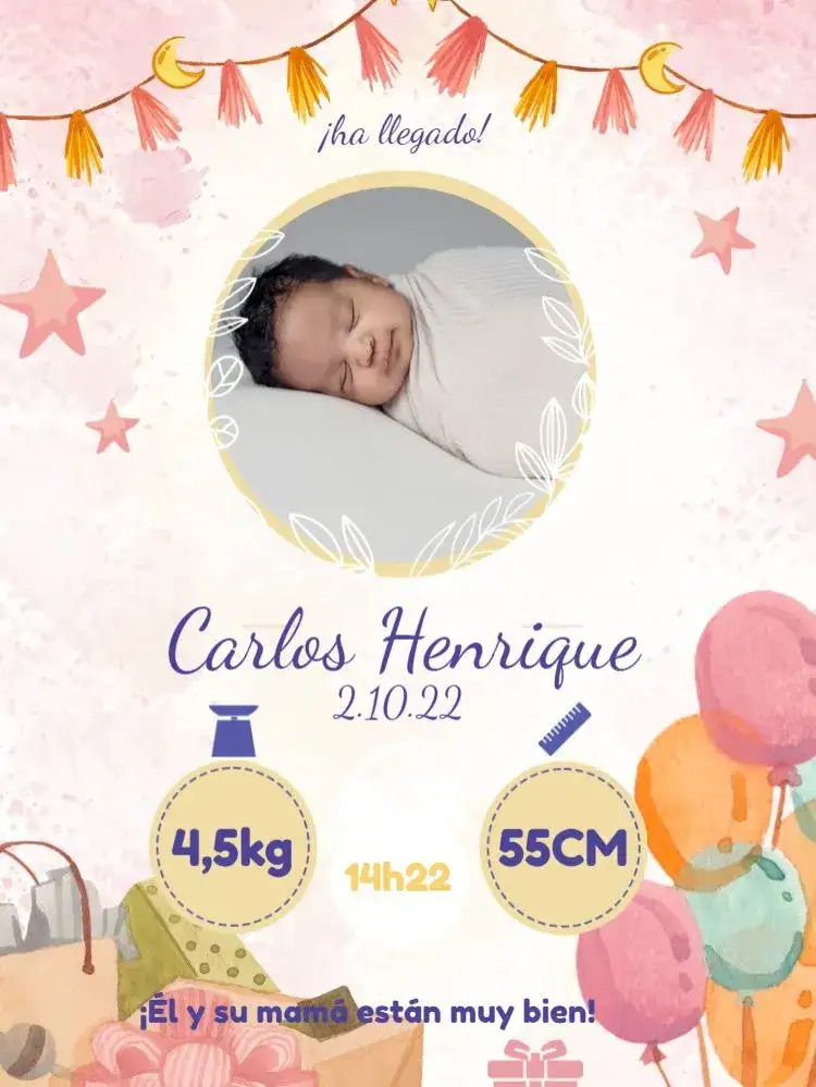 Invitación Tarjeta De Celebración Nacimiento Bebé Con Foto Infantil – tema Tarjeta lúdico, delicado, floral, amarelo, infantil