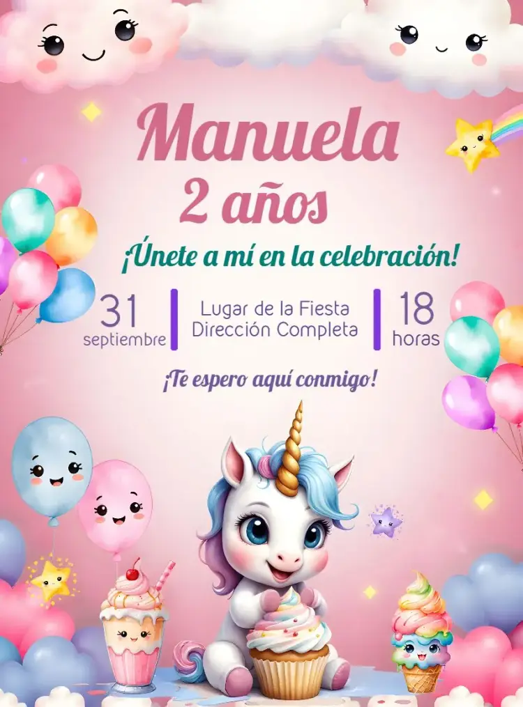Invitación Unicornio Milkshake