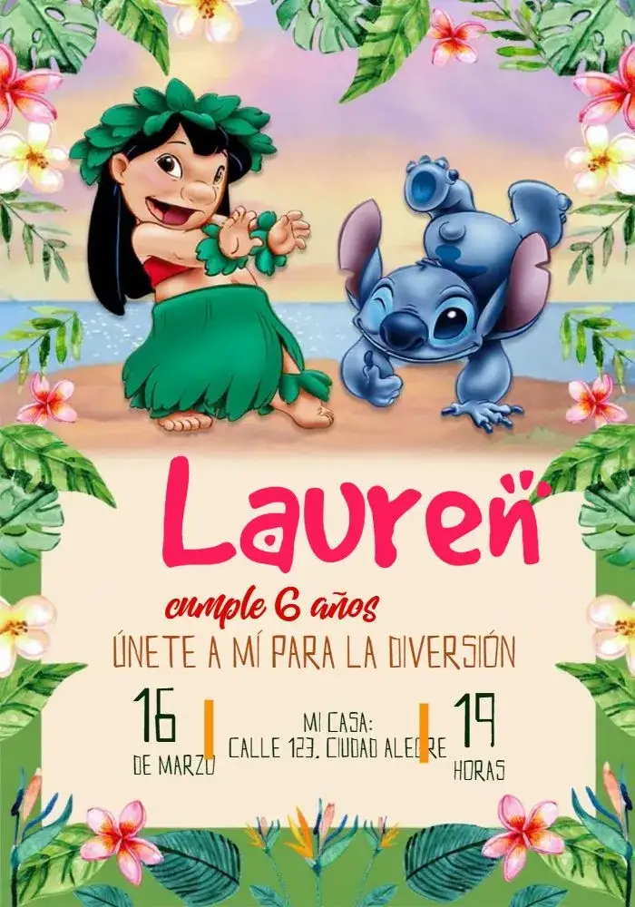 Invitación Lilo Y Stitch Playa – tema Más buscados floral, playa, colorido, divertido, Disney, tropical