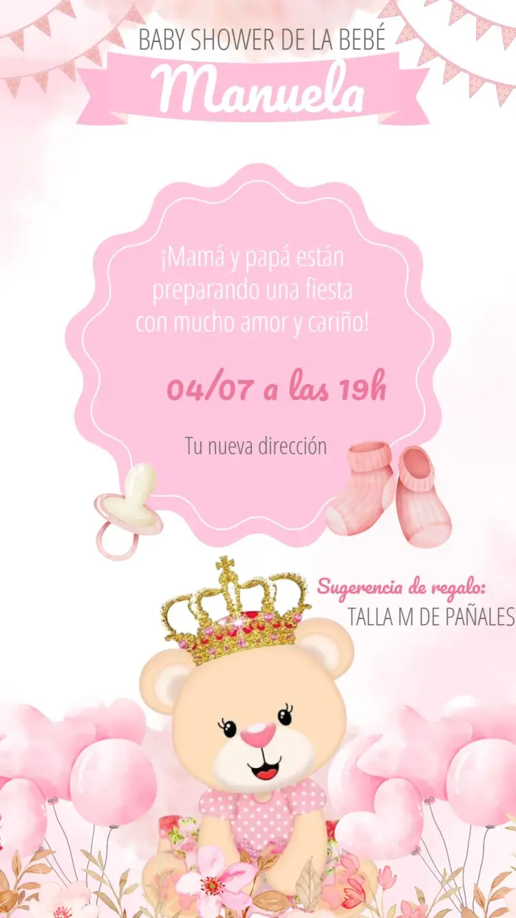 Invitación Para Baby Shower Osito Princesa Niña