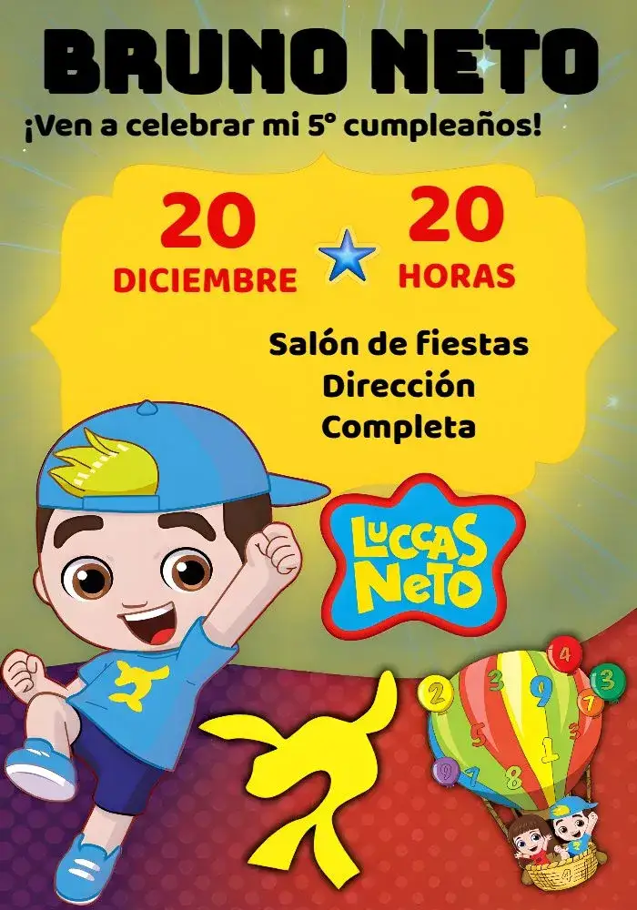 Invitación Luccas Neto Rojo – tema Más buscados colorido, divertido, infantil, moderno, lúdico