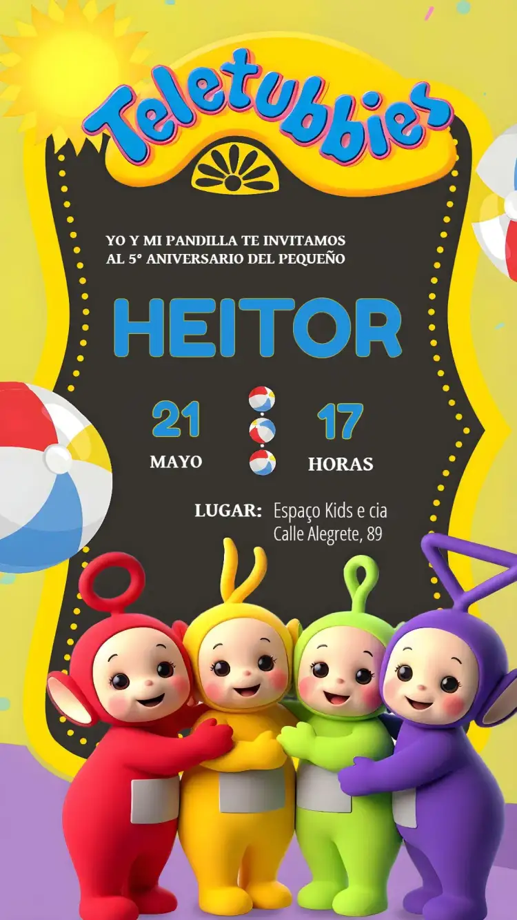 Invitación Teletubbies Dibujo – tema Más buscados colorido, lúdico, infantil, divertido, vibrante