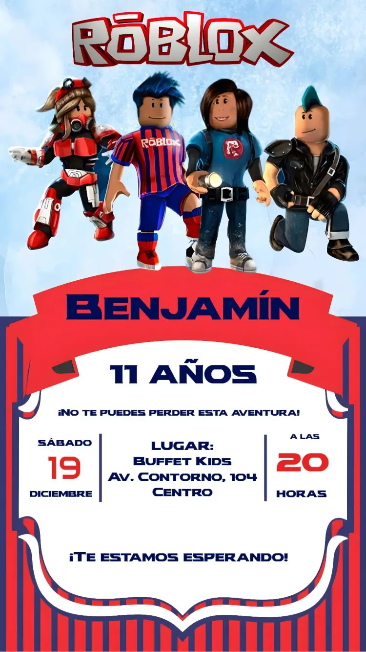 Invitación Roblox editable y personalizable