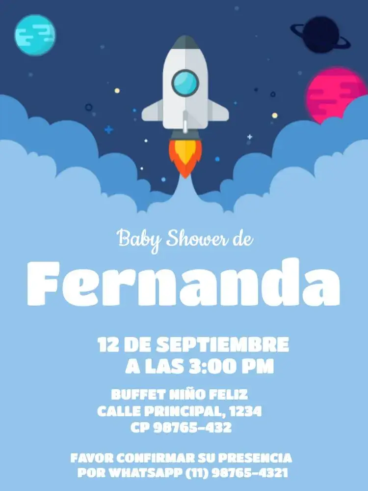 Invitación Baby Shower Fiesta Cohete