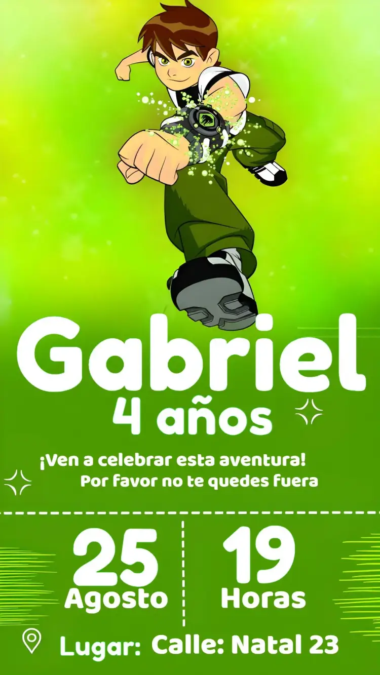 Invitación Ben 10 Pastel