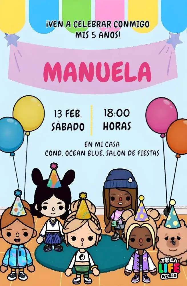 Invitación Aniversario Toca Life World Juego – tema Más buscados colorido, divertido, lúdico, temático, moderno, jovial