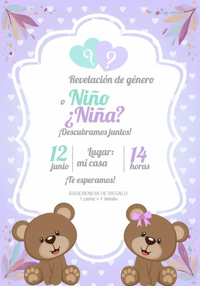 Invitación Baby Shower Ositos Blancos