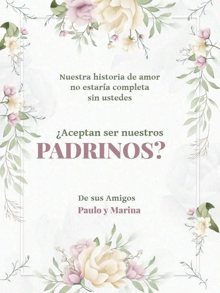 Invitación Boda Para Padrinos Floral Elegante – tema Boda floral, delicado, elegante, romántico, moderno