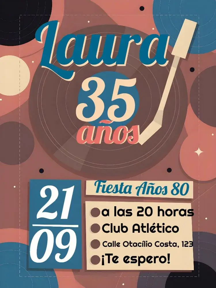 Invitación Retrô Años 80 Disco