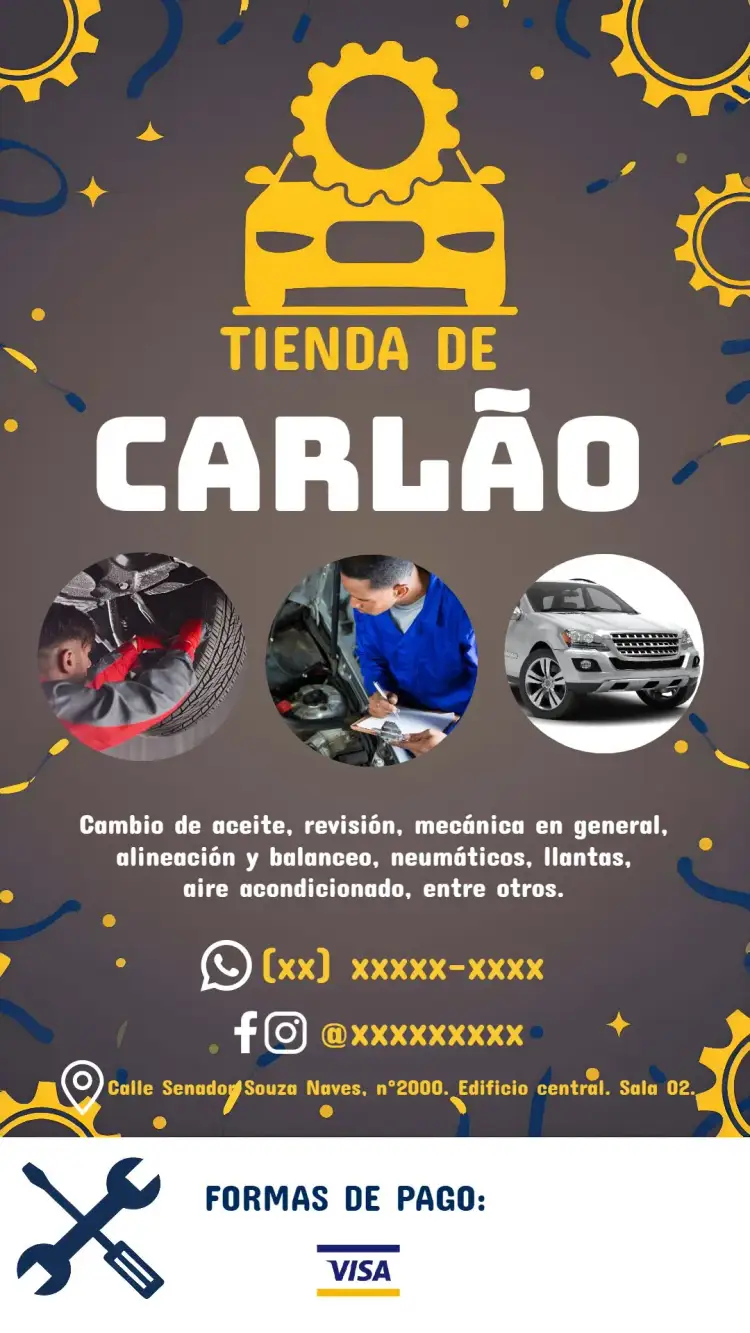 Invitación Tarjeta De Visita Taller Azul – tema Más buscados moderno, industrial, automotriz, funcional, vibrante