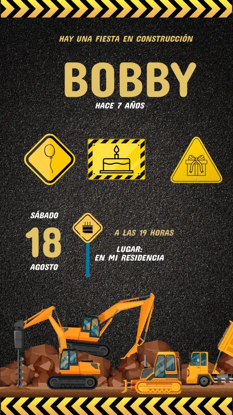 Invitación Construcción Infantil - Fiestas del Pequeño Constructor Editable