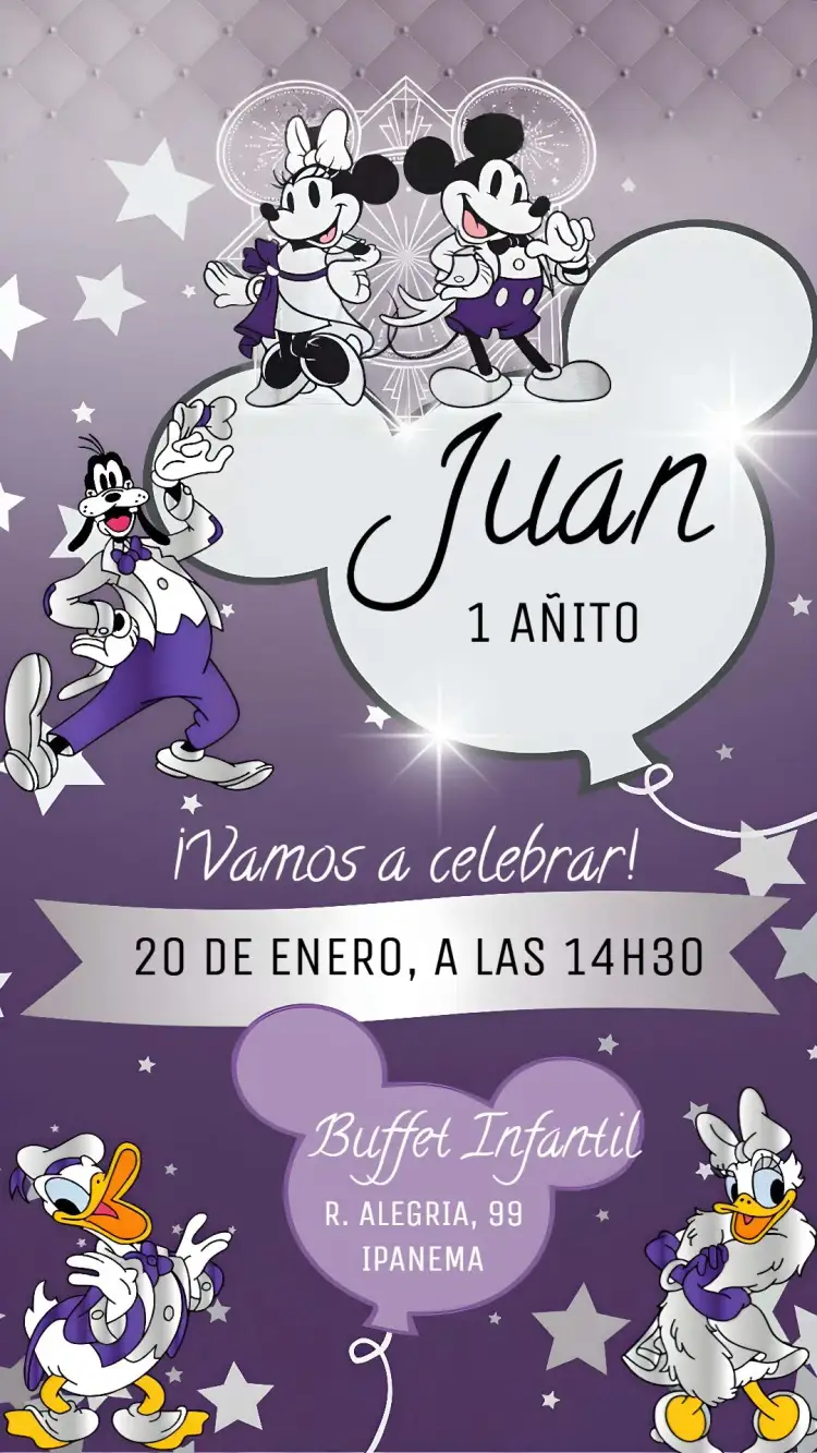 Invitación Disney 100 Años Ratón – tema 15 años colorido, divertido, temático, vibrante, jovem, mágico