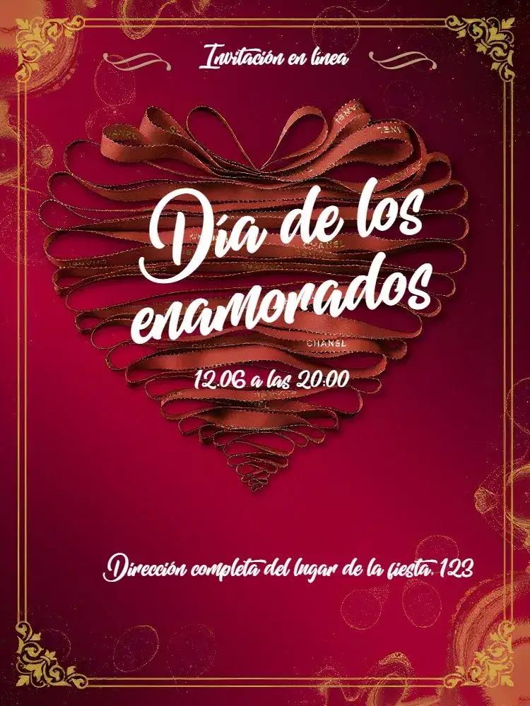 Invitación Día De Los Enamorados Rojas – tema Fechas Conmemorativas romántico, rojo, flores, corazón, elegante, moderno