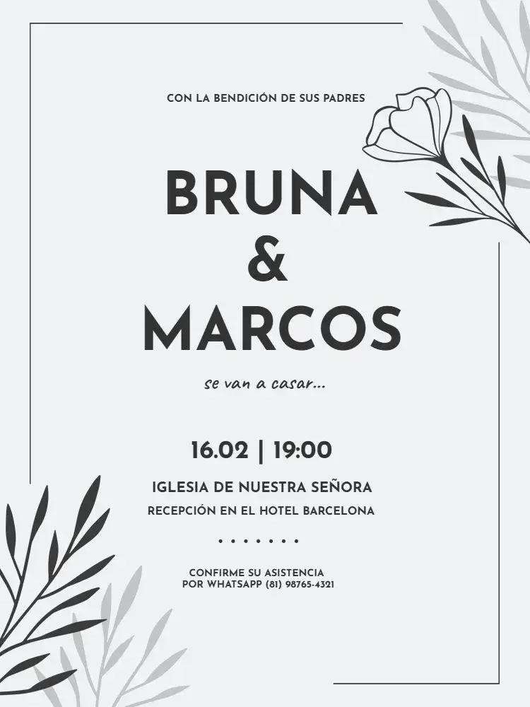 Invitación Boda Sencilla y Económica Claro Floral