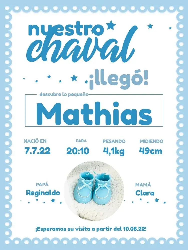 Invitación Tarjeta De Celebración Nacimiento Bebé Azul Niño