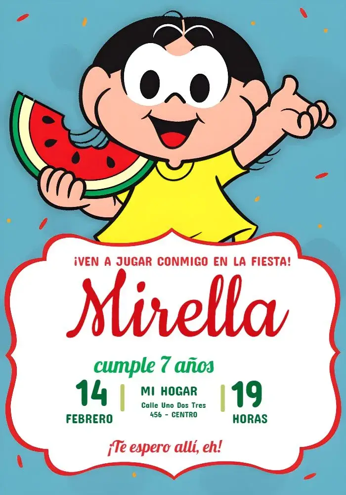 Invitación Magali Turma De La Mónica Rojo editable y personalizable