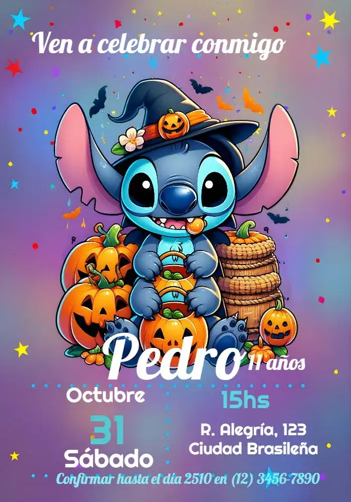 Invitación Halloween Stitch Morado