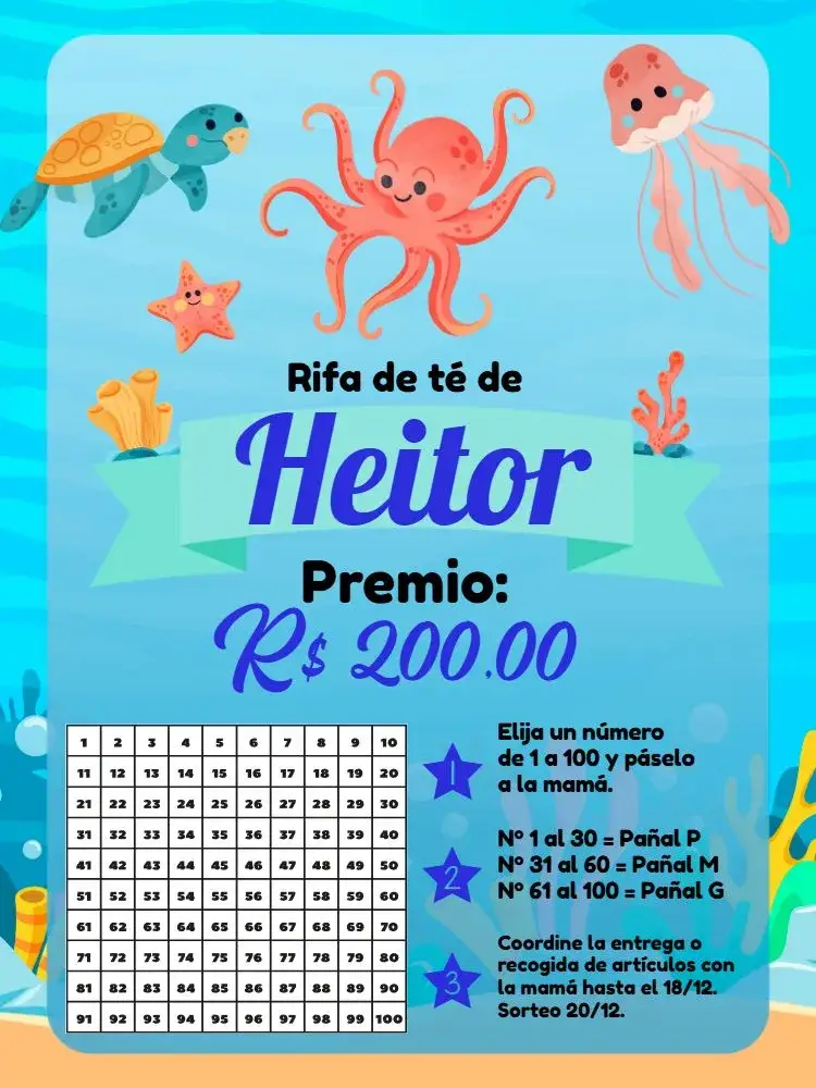 Invitación Baby Shower Rifa Fondo Marino