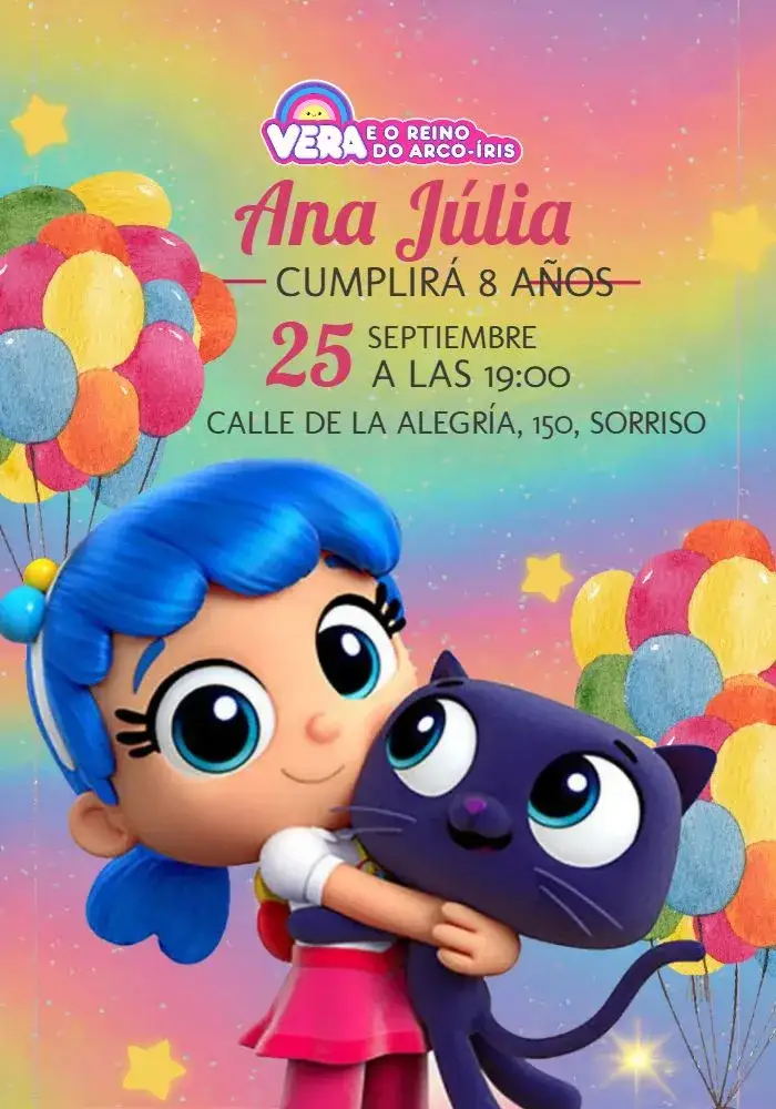 Invitación Vera Y El Reino De Los Globos Arcoíris – tema Más buscados colorido, infantil, lúdico, festivo, divertido