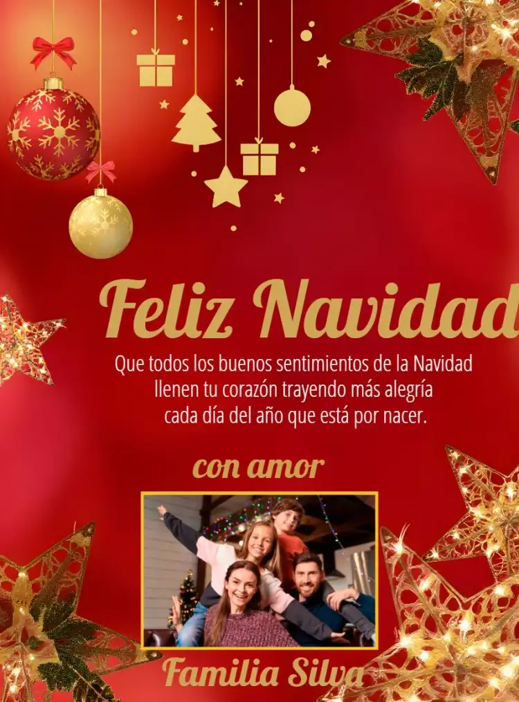 Tarjeta De Feliz Navidad En Familia Con Foto Regalos