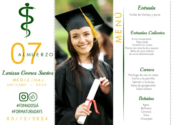 Invitación Menú Triángulo Graduación Medicina Con Foto Médica – tema Graduación moderno, elegante, triangular, minimalista, profesional, sostenible
