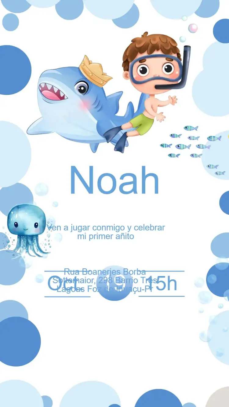 Invitación Invitación Cumpleaños Fondo del Mar – tema Cumpleaños Infantil azul marino, colorido, divertido, infantil, tropical, vibrante
