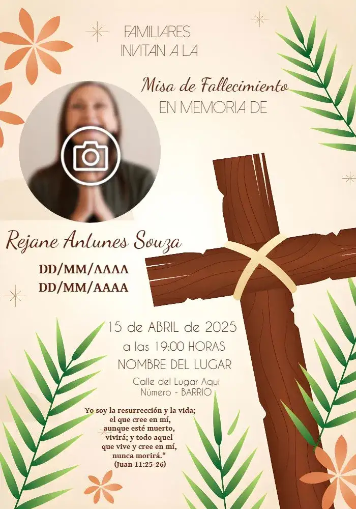 Invitación Misa De Fallecimiento Con Foto Estrella – tema Fechas Conmemorativas marrón, verde, amarillo, minimalista, elegante, religioso