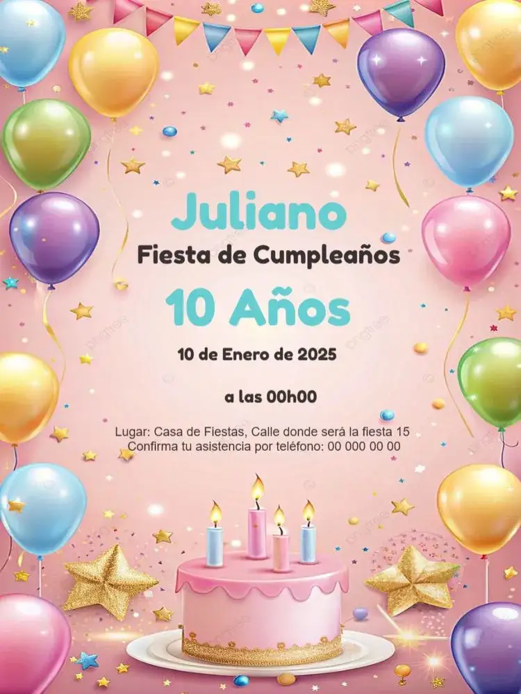 Invitación Fiesta Globos Para Editar Celebración – tema Cumpleaños Infantil colorido, divertido, infantil, festivo, alegre, moderno
