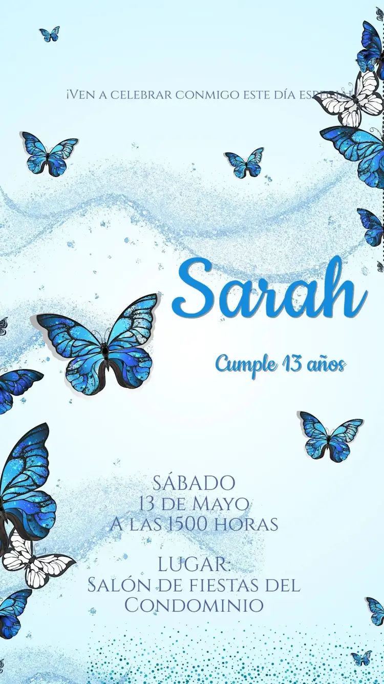 Invitación Cumpleaños Mariposa Azul