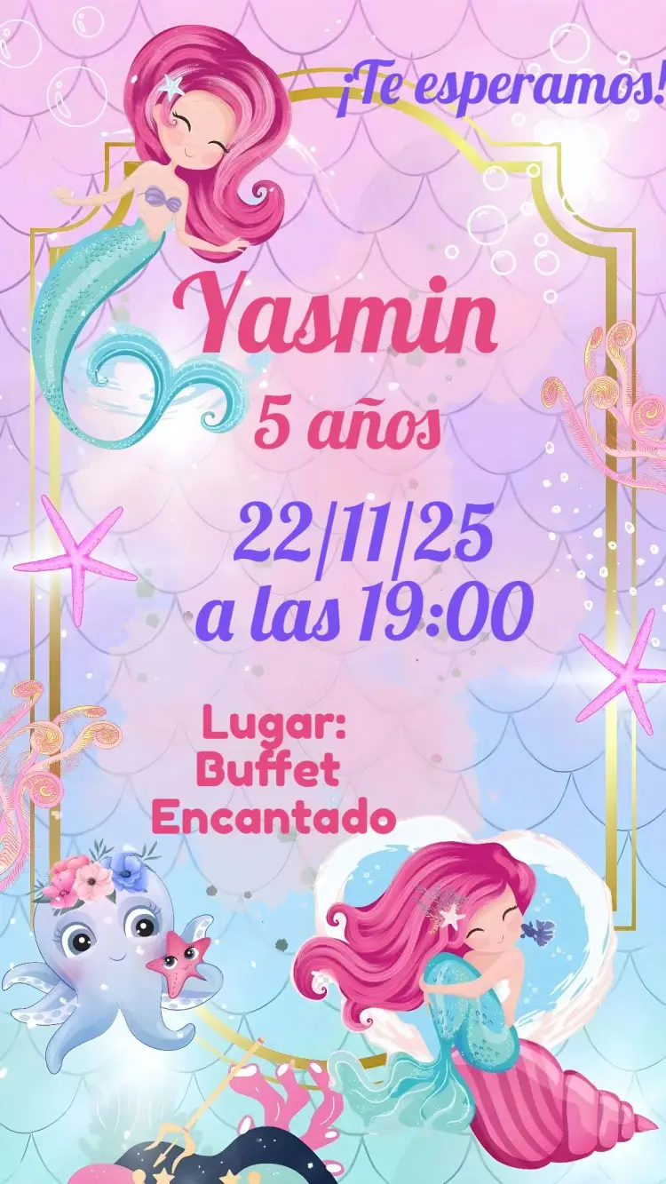 Invitación Sirena Rosa