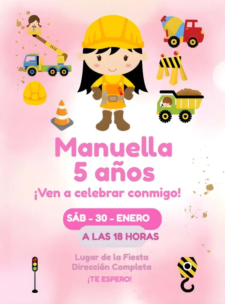 Invitación Construcción Constructora – tema Té Rifa rosa, blanco, construcción, femenino, moderno