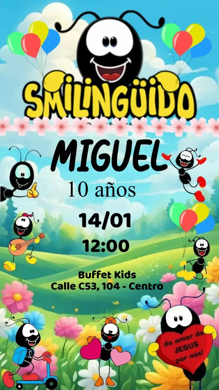 Invitación Smilinguido – tema Cumpleaños Infantil colorido, divertido, lúdico, infantil, temático, alegre