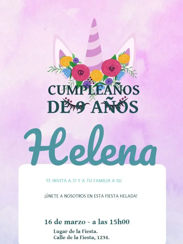 Invitación Fiesta Online Unicornio