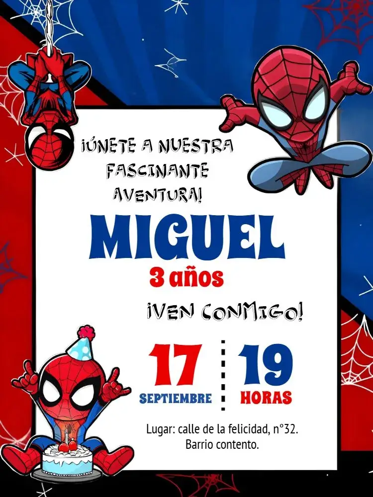 Invitación Hombre Araña Toy Chibi editable y personalizable
