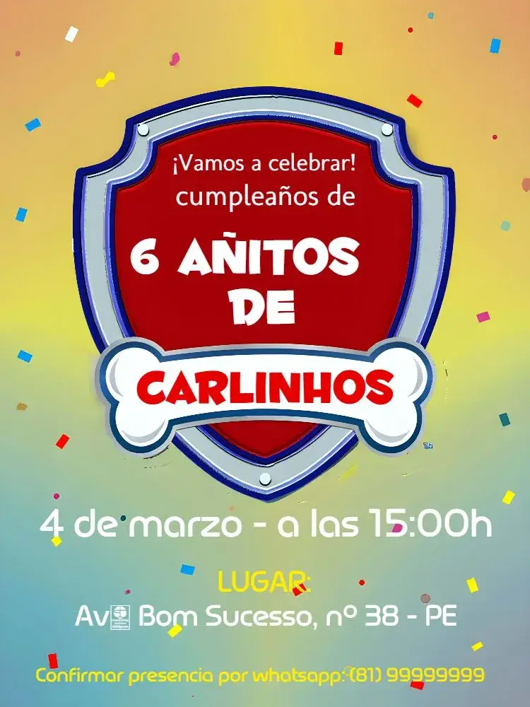 Invitación Patrulla Canina Colorido
