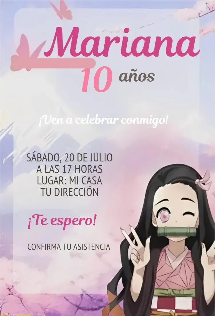 Invitación Nezuko Kamado 2 – tema Tarjeta anime, colorido, fantasía, ilustración, personajes de anime, vibrante