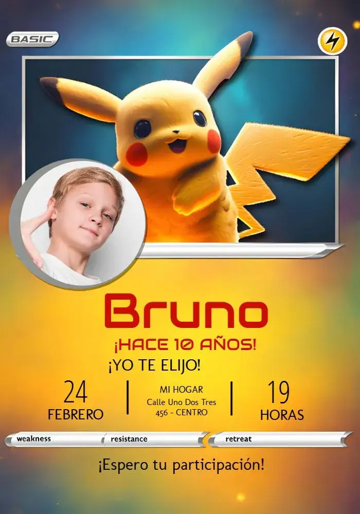 Invitación Carta Pokemon Pikachu Con Foto Charizard