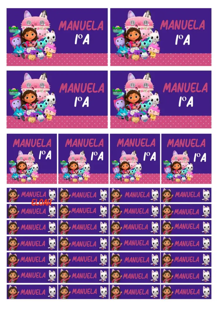 Invitación Etiqueta escolar Casa Mágica de Gabby – tema Tarjeta colorido, fantasía, juguetón, infantil, alegre, mágico