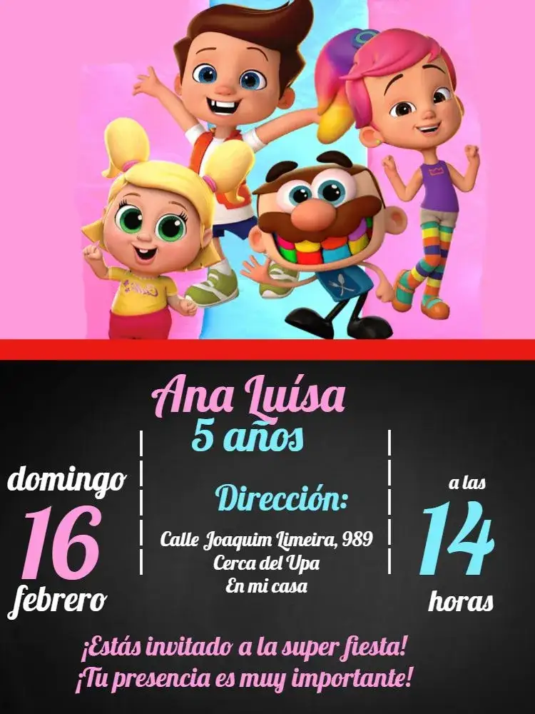 Invitación José Comilão Niña – tema Más buscados lila, rosa, azul, tiffany, pizarra, divertido