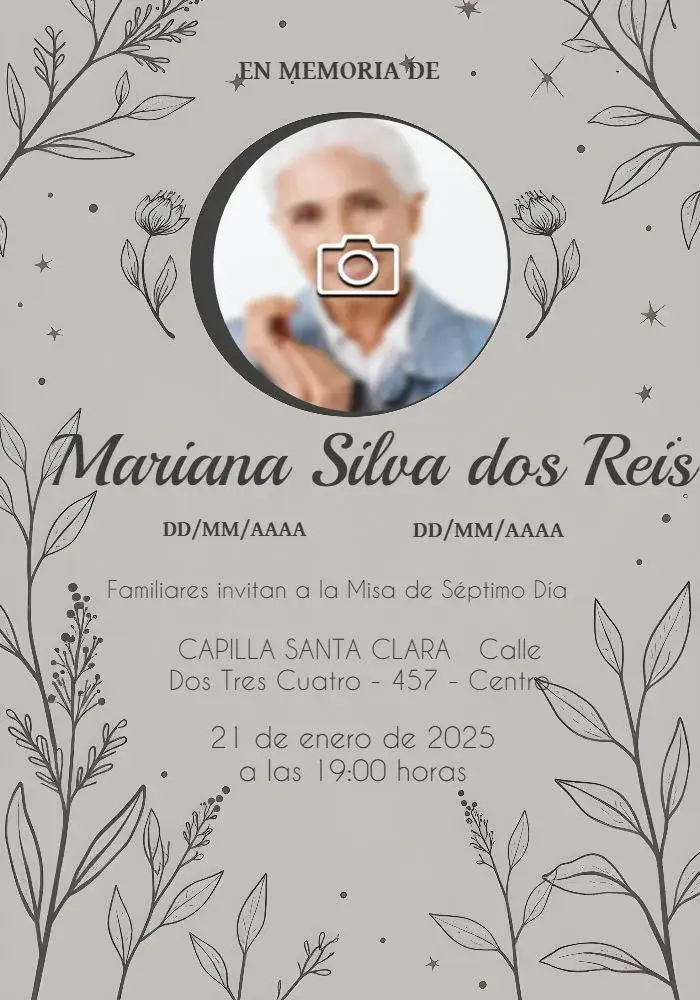 Invitación Misa De Séptimo Día Con Foto Homenaje – tema Fechas Conmemorativas minimalista, elegante, sutil, clásico, acogedor