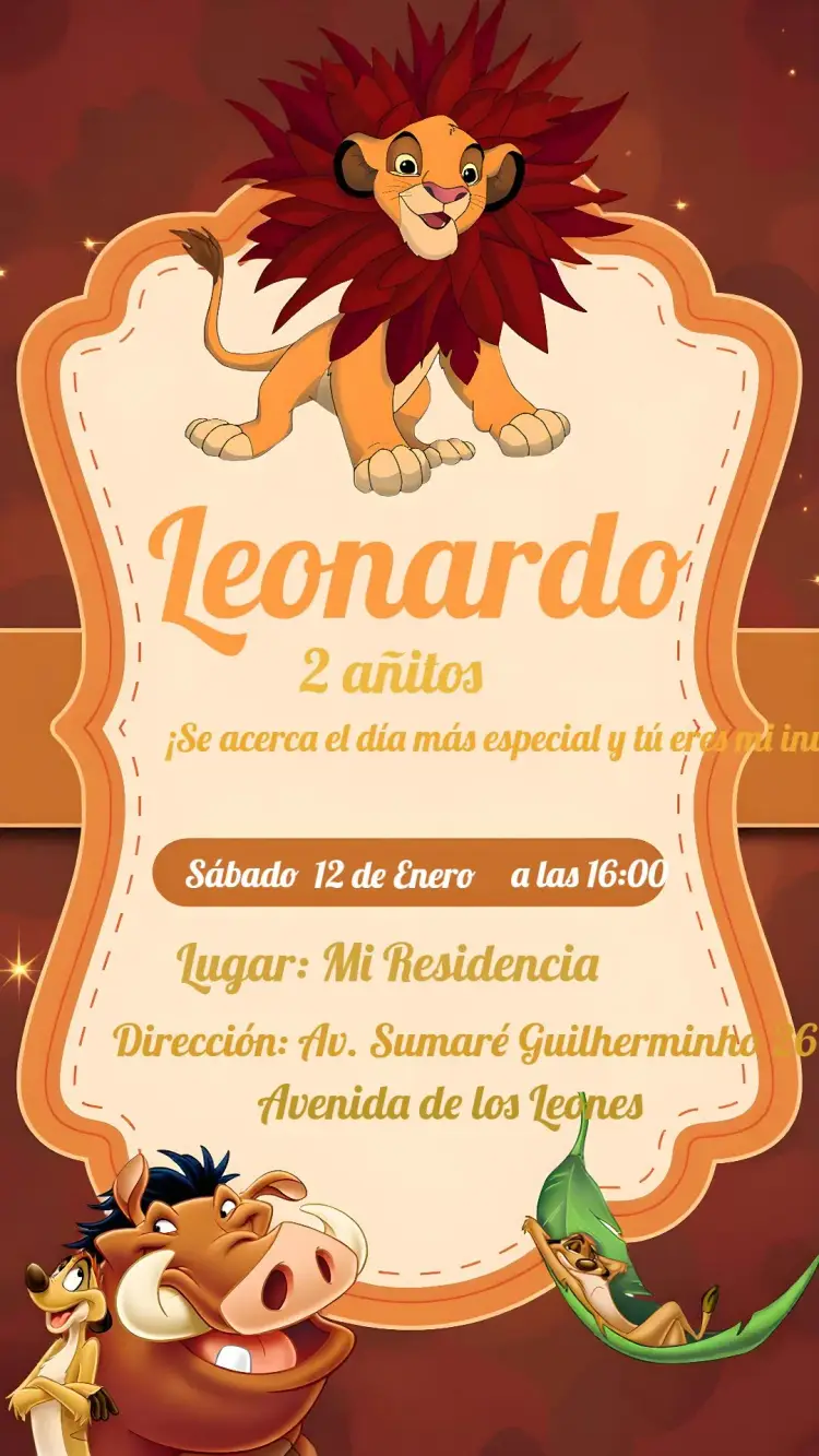 Invitación El Rey León Infantil