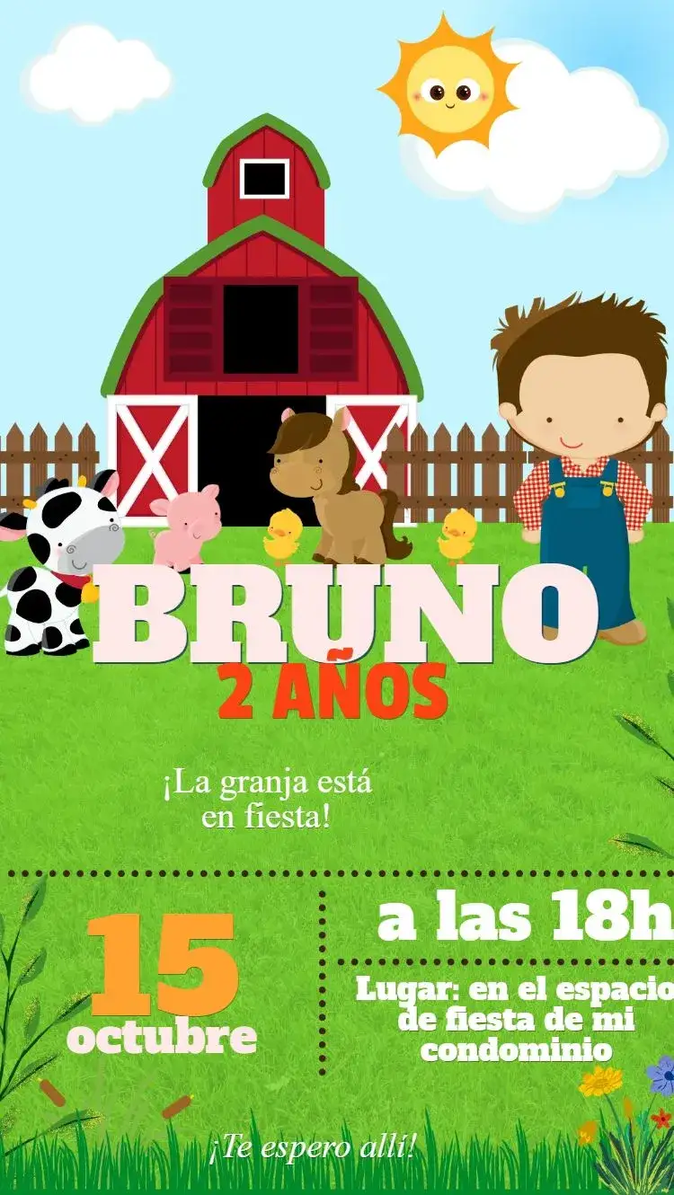 Invitación Granja – tema Cumpleaños Infantil rural, colorido, divertido, infantil, animales, naturaleza
