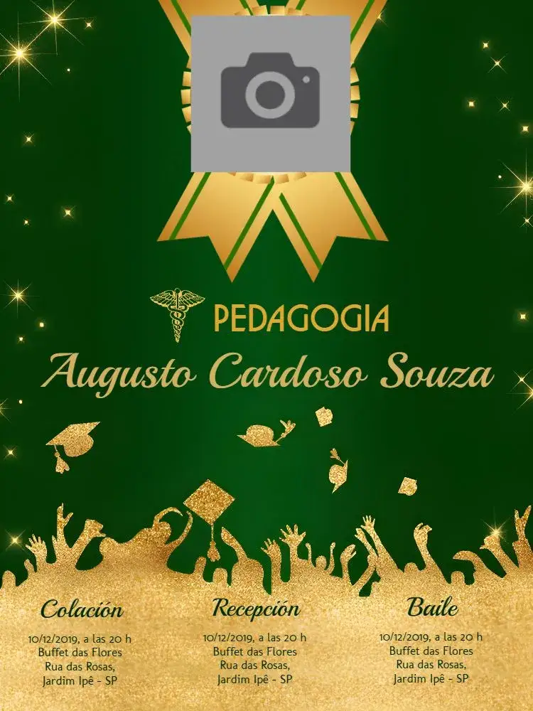 Invitación Graduación de Pedagogía con Foto Verde – tema Graduación verde, dorado, moderno, elegante, foto personal, minimalista