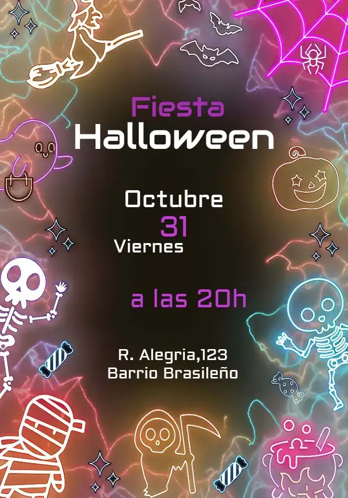 Invitación Para Fiesta Halloween – tema Fechas Conmemorativas neón, moderno, divertido, misterioso, colorido, temático